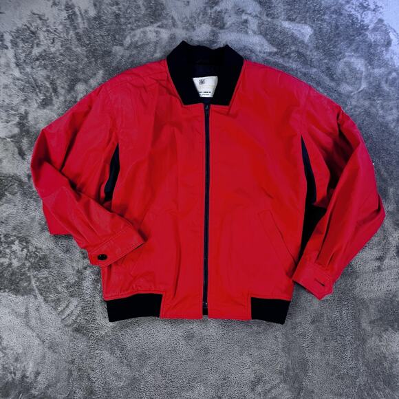Aquascutum Jacket Mens Large Red Bomber Full Zip Made in England Black Trim - Picture 1 of 8